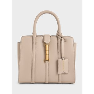 Charles & Keith Cesia Metallic Accent Tote Bag - Taupe