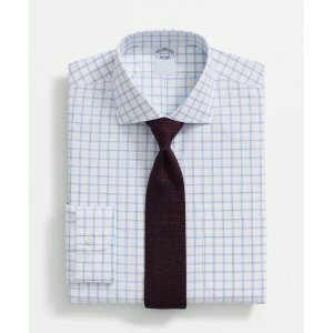 Brooks Brothers Stretch Supima® Cotton Non-Iron Royal Oxford English Spread Collar, Windowpane Dress Shirt