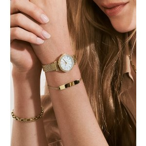 Fossil Tillie Mini Three-Hand Gold-Tone Stainless Steel Mesh Watch