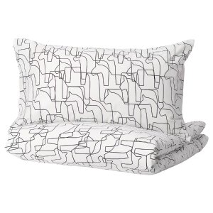 Ikea HASTHAGE Duvet cover and pillowcase(s), white/black, Full/Queen