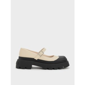 Charles & Keith Indra Two-Tone Platform Mary Janes - Chalk
