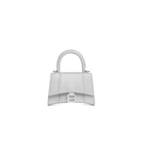 Balenciaga Women's Hourglass Mini Handbag With Chain Sparkling Fabric in Silver