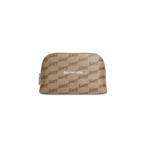 Balenciaga Women's Signature Toiletry Pouch Bb Monogram Coated Canvas in Beige