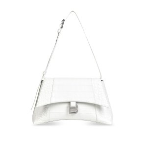 Balenciaga Women's Downtown Small Shoulder Bag Crocodile Embossed in White