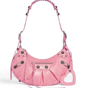 Balenciaga Women's Le Cagole Small Shoulder Bag Crocodile Embossed in Pink