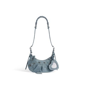 Balenciaga Women's Le Cagole Xs Shoulder Bag Girly Allover Denim in Light Blue