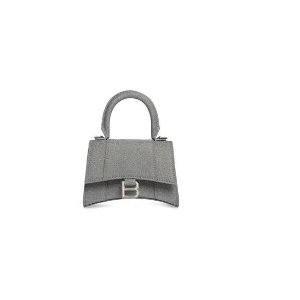 Balenciaga Women's Hourglass Mini Handbag With Chain Glitter Material in Grey