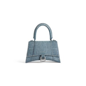 Balenciaga Women's Hourglass Small Handbag Girly Allover Denim in Light Blue