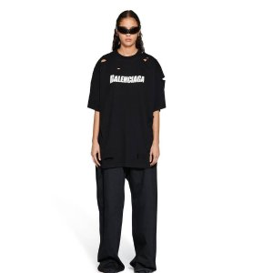 Balenciaga Caps T-shirt Boxy Fit in Black