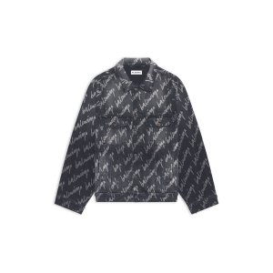 Balenciaga Women's Allover Logo Bell Sleeve Jacket in Black