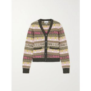Ganni Intarsia-knit wool-blend cardigan