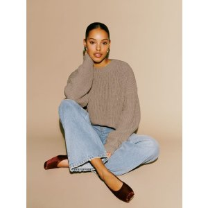 Reformation Sam Cotton Cashmere Oversized Crew Sweater