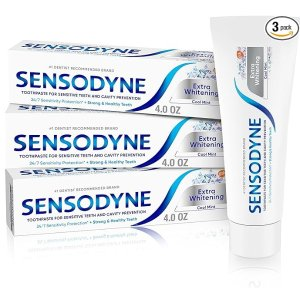 Sensodyne Extra Whitening Sensitive Teeth and Cavity Prevention Whitening Toothpaste, Amazon Exclusive, Cool Mint - 4 Ounces (Pack of 3)