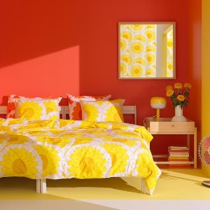 Ikea KRANSMALVA Duvet cover and pillowcase(s), yellow, Full/Queen (Double/Queen)