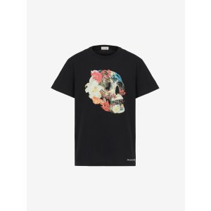 Alexander McQueen Men's Floral Skull T-shirt in Black/multicolor