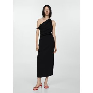 Mango Asymmetric neckline dress