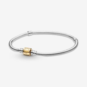 Pandora FINAL SALE - Pandora Moments Two-tone Barrel Clasp Snake Chain Bracelet