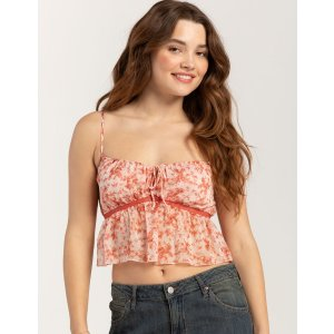 Foursquare RSQ Womens Lace Inset Ditsy Babydoll Top
