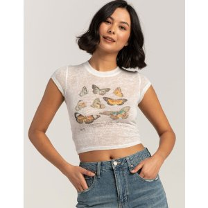 Foursquare RSQ Womens Butterfly Cap Sleeve Baby Tee