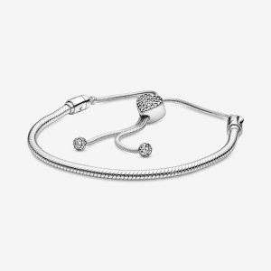 Pandora FINAL SALE - Pandora Moments Pave Heart Clasp Snake Chain Slider Bracelet