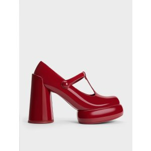 Charles & Keith Darcy Patent T-Bar Platform Mary Janes - Red