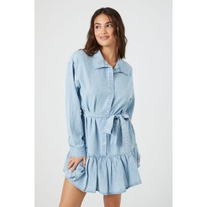 Denim Tie-Front Mini Shirt Dress
