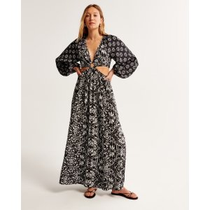 Abercrombie & Fitch Long-Sleeve Plunge Cutout Maxi Dress