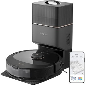 Roborock Q8 Max+ Robot Vacuum and Mop, Self-Emptying, Hands-Free Cleaning for up to 7 Weeks, Reactive Tech Obstacle Avoidance, 5500 Pa Suction, DuoRoller Brush, APP-Controlled Mopping, Black