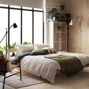 Ikea VITKLOVER Duvet cover and pillowcase(s), white black/check, Full/Queen (Double/Queen)