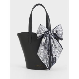 Charles & Keith Sianna Scarf-Print Tote Bag - Black