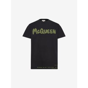 Alexander McQueen Men's McQueen Graffiti T-shirt in Black/khaki