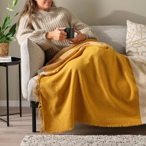 Ikea UGGLEFLY Throw, dark yellow/off-white, 51x67 "
