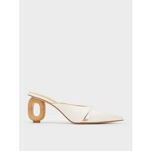 Charles & Keith Cut-Out Sculptural-Heel Mules - White
