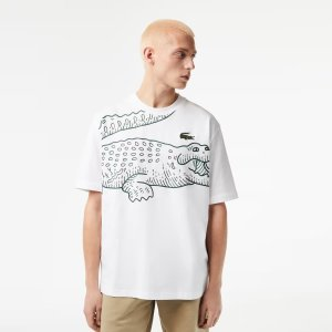 Lacoste Men’s Loose Fit Crocodile Print Crew Neck T-Shirt
