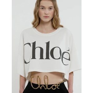 Chloe Cropped boxy logo T-shirt in cotton jersey