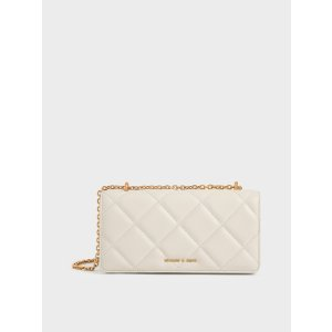 Charles & Keith Paffuto Chain Handle Quilted Long Wallet - Cream