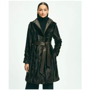 Brooks Brothers Faux Fur Belted Mock Neck Coat
