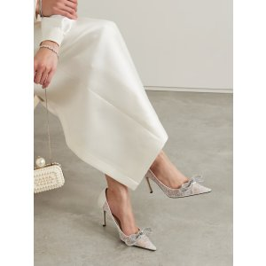 Mach & Mach Double Bow crystal-embellished lace pumps