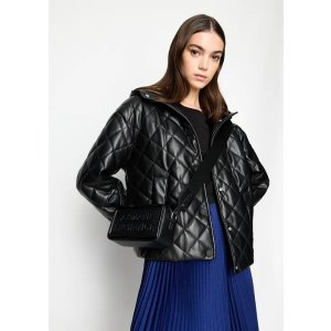 Hooded faux leather jacket