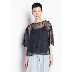 Satin logo devorè chiffon blouse