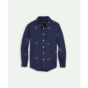 Brooks Brothers Boys Cotton Poplin Lacrosse Print Sport Shirt