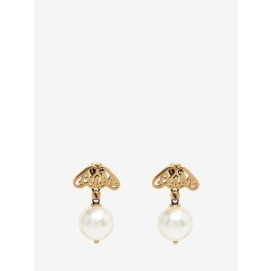 Alexander McQueen Women's Seal Logo Pearl Earrings in Gold