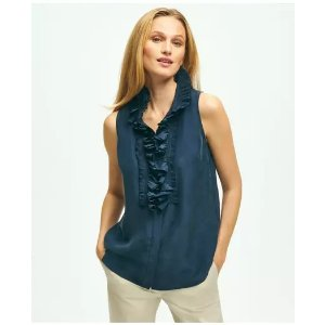 Brooks Brothers Silk Ruffle Collar Sleeveless Blouse