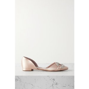 Manolo Blahnik Luanda crystal-embellished satin point-toe flats