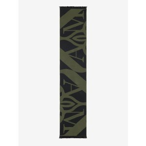 Alexander McQueen Men's Exploded Seal Logo Scarf in Khaki/black