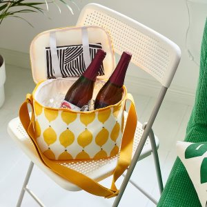 Ikea NABBFISK Cooler bag, patterned white/bright yellow, 10 ¼x7 ½x7 ½ "