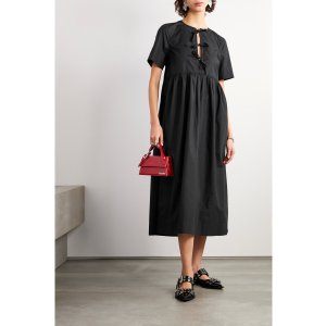 Ganni Bow-detailed organic cotton-poplin midi dress