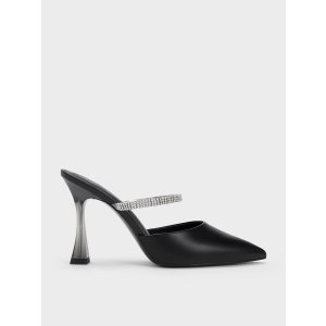 Charles & Keith Gem Strap Mules - Black