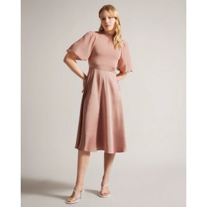 Ted Baker Brontei Puff Sleeve Fitted Bodice Midi Dress