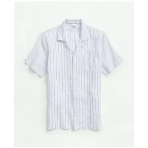 Brooks Brothers Irish Linen Camp Collar, Fun Stripe Short-Sleeve Sport Shirt